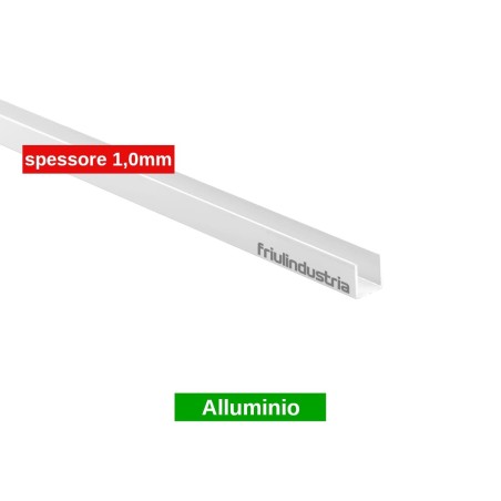 Friulindustria, profilo canalina a U in alluminio bianco spessore 1 mm