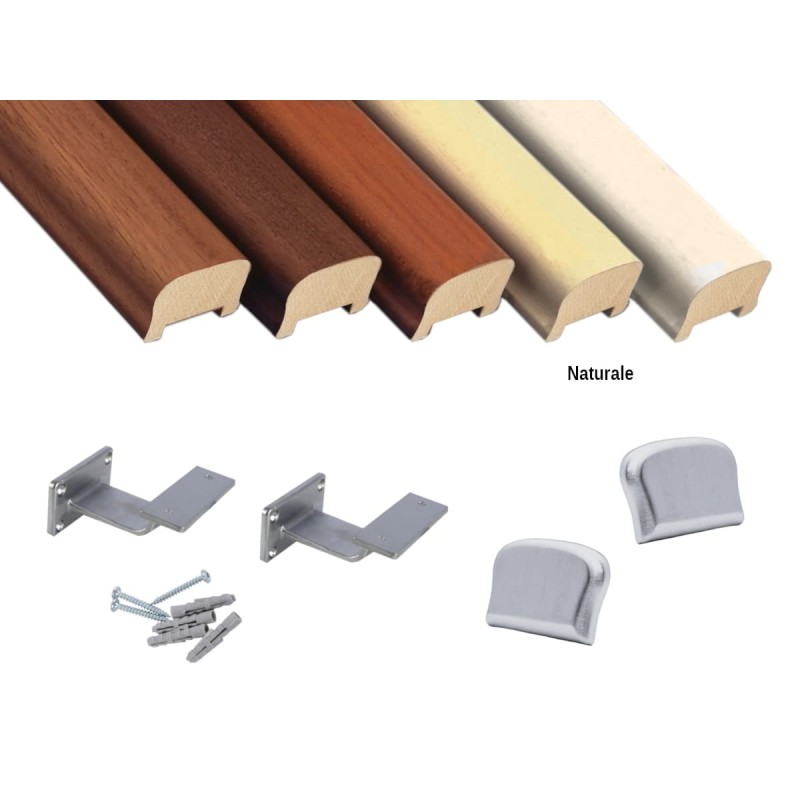 Corrimano in legno sagomato Kit completo, varie misure e colori
