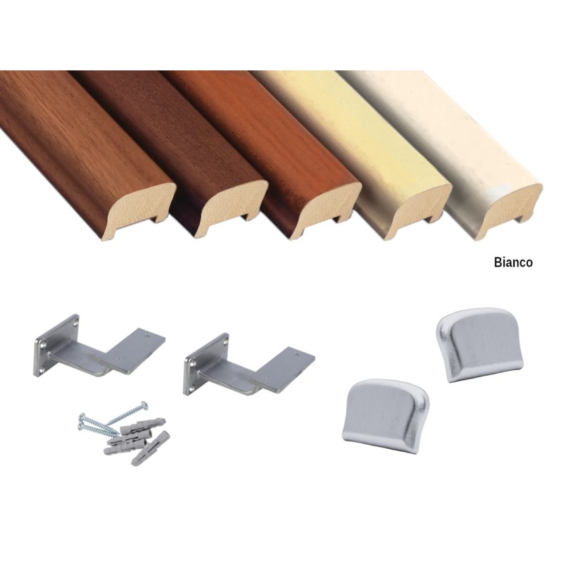 Corrimano in legno sagomato Kit completo, varie misure e colori