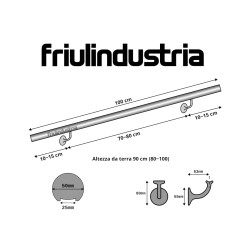 Corrimano in legno fresato Kit completo, varie misure e colori