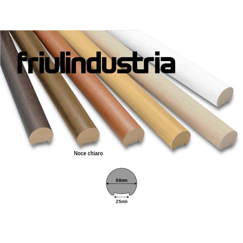 Corrimano tondo fresato diametro 50 mm in legno di Ayous, varie misure e colori